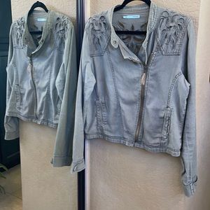 Maurice’s  army green lightweight moto jacket with gorgeous laser cutouts size L